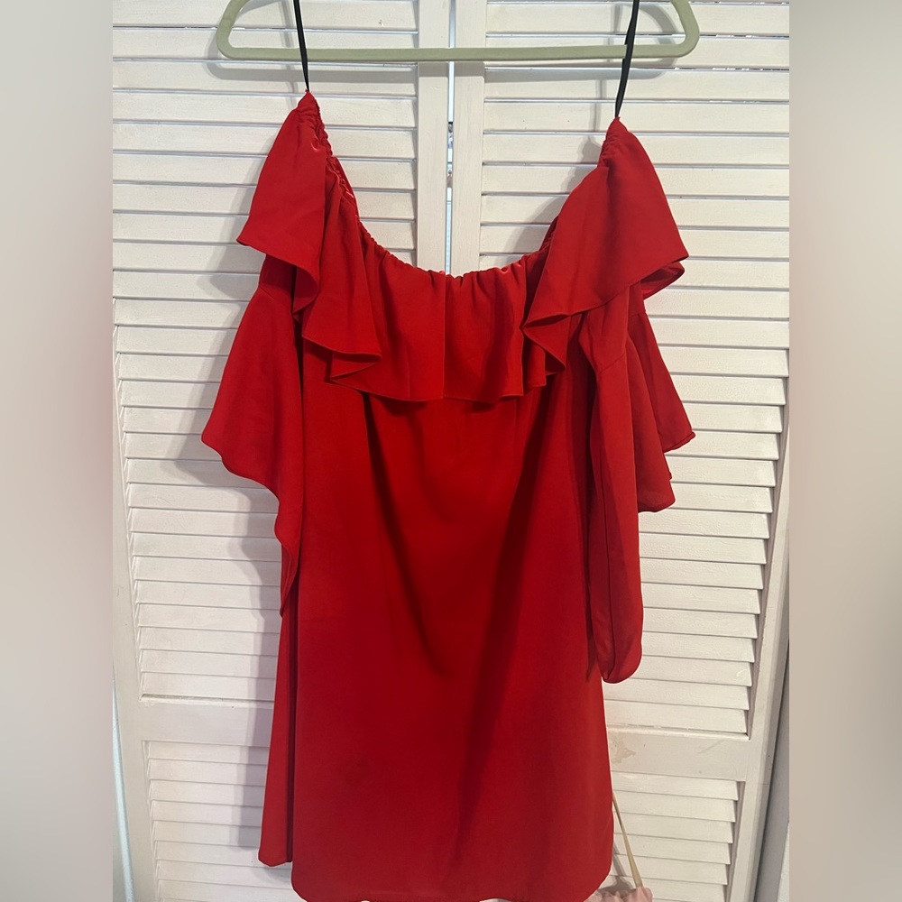 Lulu’s Red Dress Off The Shoulder